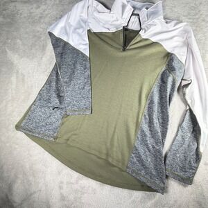 Woolx Merino Wool Blend 1/4 Zip Pullover Top Olive Green Gray White Womens 1X